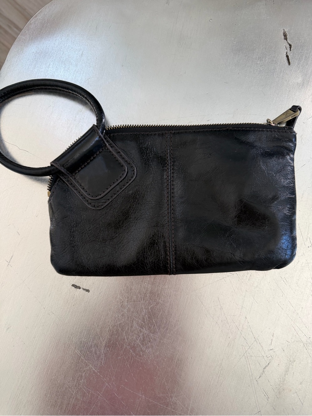 Hobo Black Leather Sable Wristlet Clutch